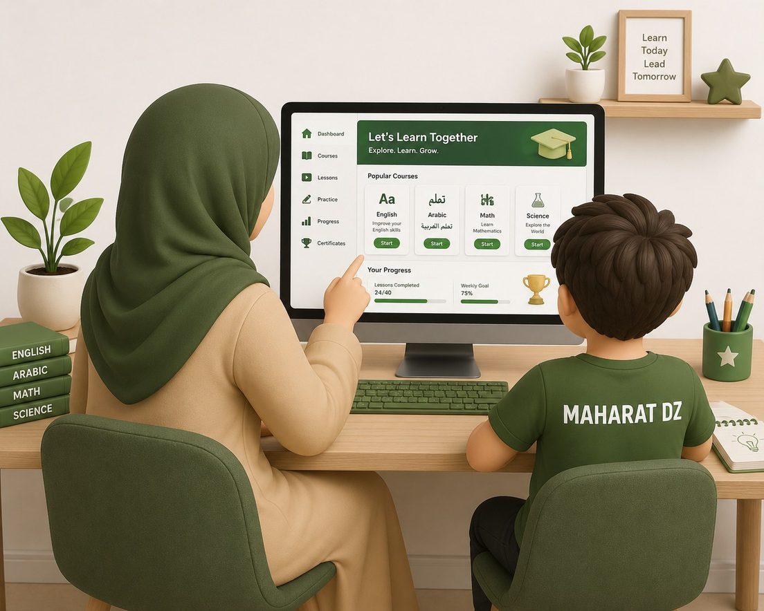 أم تتعلم مع ابنها على منصة مهارات ديزاد