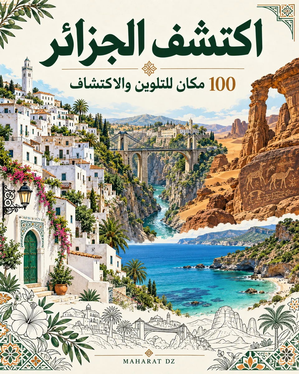 غلاف اكتشف الجزائر — 100 مكان للتلوين — التلوين والاكتشاف